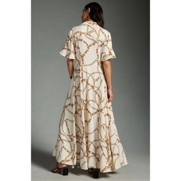 NWT Anthro Maeve Short Sleeve Printed Gold Chain Shirt Maxi Dress‎ - Picture 2 of 12